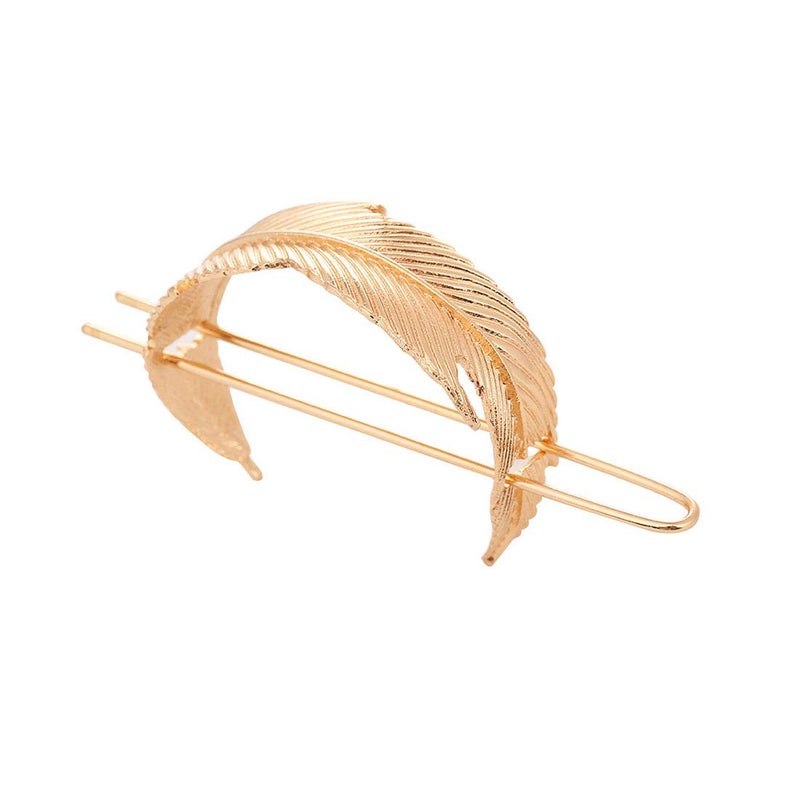 Suoirblss Vintage Leaf Hair Stick Alloy Feather Hair Cuff Bun Women Minimalist Bun Holder Cage Hair Stick Wedding Hair Accessories (Gold) - Image 1